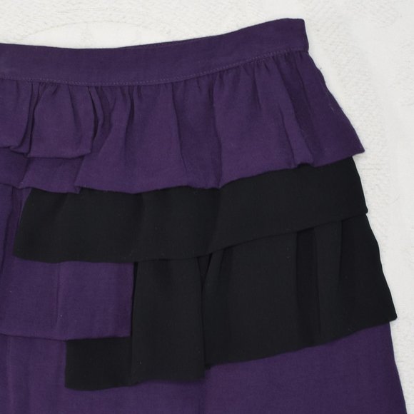 Forever 21 Ruffle Zipper Asymmetrical Mini Evening Cocktail Skirt Purple Black M - Picture 2 of 9